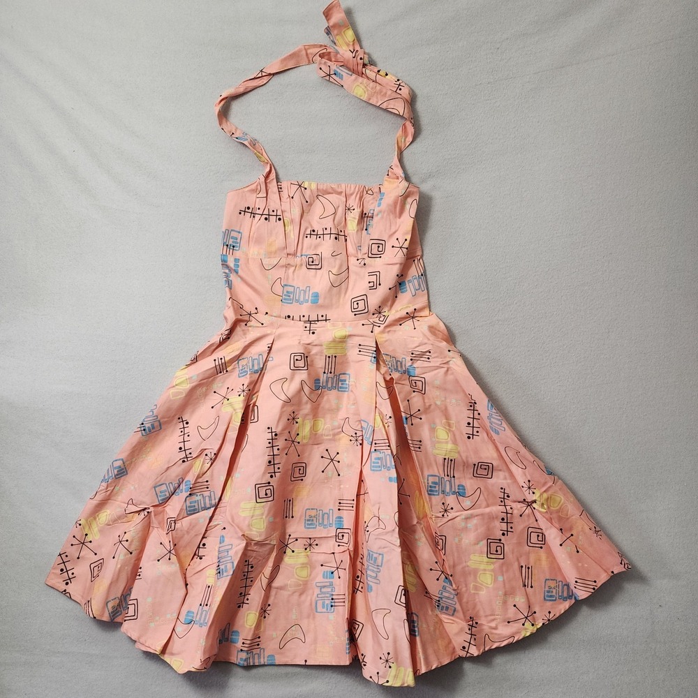 Pinup Couture Atomic Dress Flare Large Pink 50s Retro Halter Rockabilly Vanity